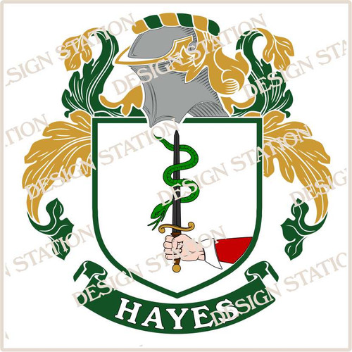 Hayes Family Crest Ireland Instant Digital Download, Vector pdf in full colour and black and white.