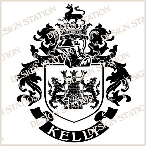 Kelly Family Crest Ireland PDF Download File available in black only