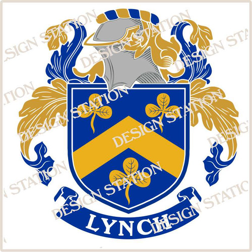 Lynch Family Crest Ireland Instant Digital Download in colour and black and white.