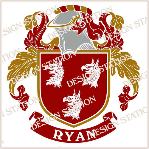 Ryan Family Crest Ireland Instant Vector pdf download in full colour and black