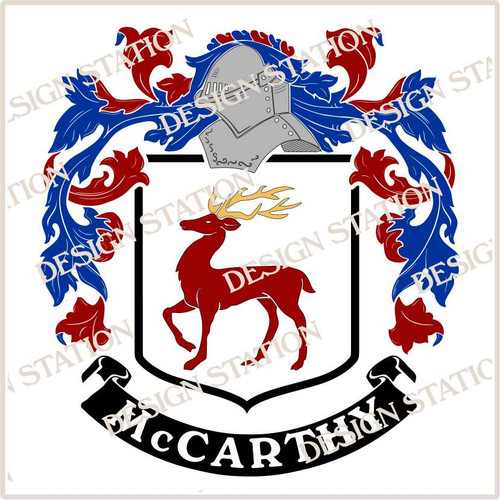 McCarthy D2 Family Crest Ireland Instant Digital Download, Vector pdf in full colour and black and white.