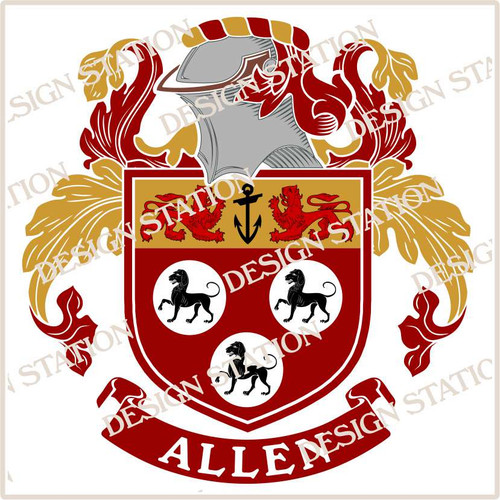 Allen Family Crest Ireland Instant PDF Digital Download in colour and black and white.