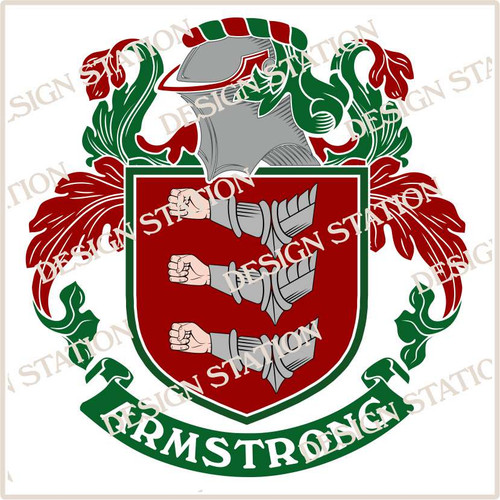 Armstrong Family Crest Ireland Instant PDF Digital Download in colour and black and white.