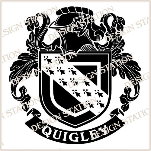 Quigley Family Crest Ireland PDF Instant Download,  design also suitable for engraving onto our cufflinks, signet rings and pendants.