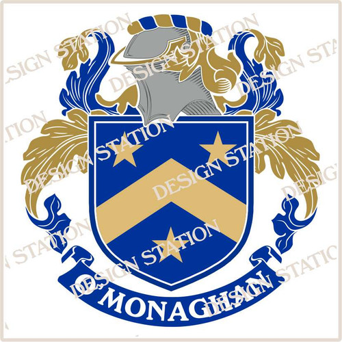 'Monaghan Family Crest Ireland PDF Instant Download,  design also suitable for engraving onto our cufflinks, signet rings and pendants.