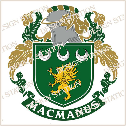 MacManus Family Crest Ireland PDF Instant Download,  design also suitable for engraving onto our cufflinks, signet rings and pendants.