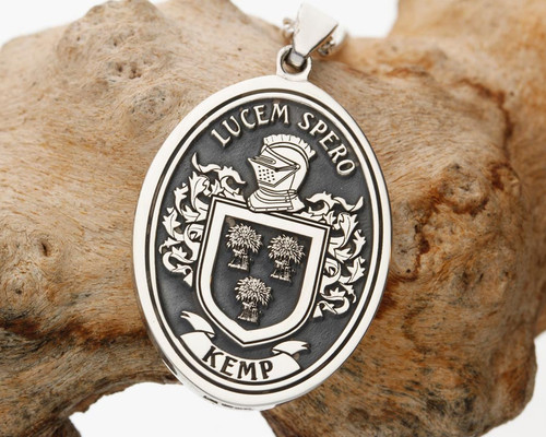 Kemp Family Crest Engraved Silver Pendant