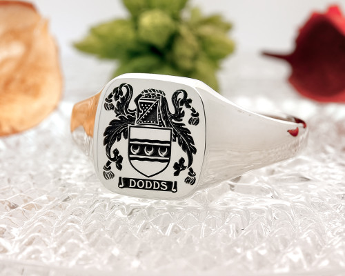 Dodds Family Crest Signet Ring Silver or 9ct Gold HS27 Positive