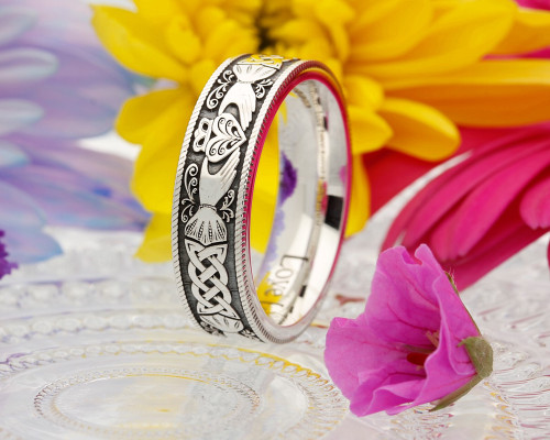 Irish Claddagh Bespoke Engraved Ring with rope border