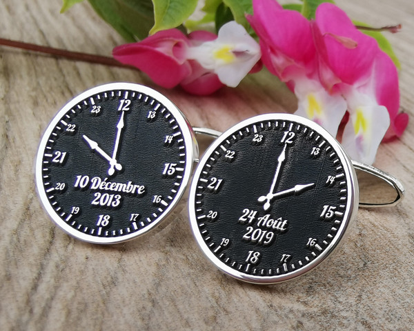 Bespoke Time and Date Clock Silver Cufflinks