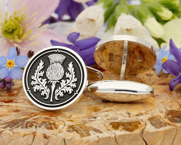 Scottish Thistle Engraved Silver or 9ct Gold Cufflinks