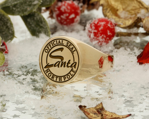 Santa Signature Official Seal North Pole Engraved Signet Ring in Silver or 9ct Gold