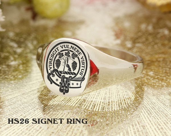 Burnett Scottish Clan Signet Ring Silver or Gold (example on HS26 Signet)