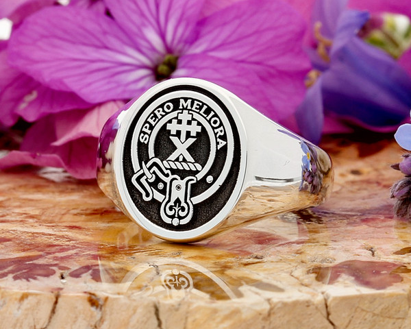 Moffat Scottish Clan Signet Ring available in silver or gold negative oxidised