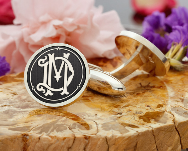 DM MD Victorian Monogram Cuffinks Silver or Gold D1