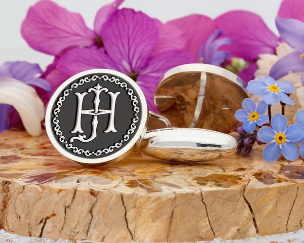 HJ JH Victorian Monogram Cufflinks Signet Ring Pendant D1