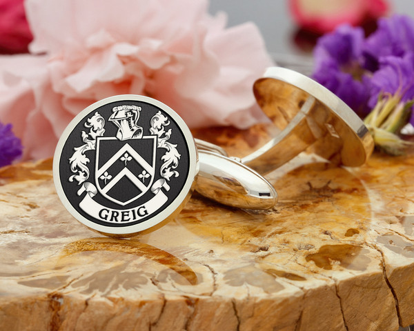 Greig Family Crest Silver or Gold Cufflinks