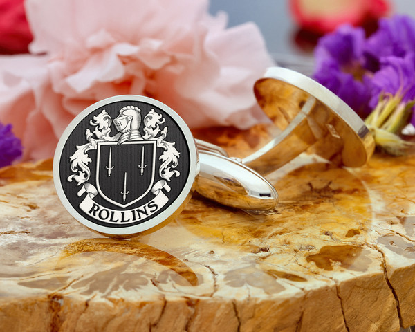 Rollins Family Crest Cufflinks Silver or Gold