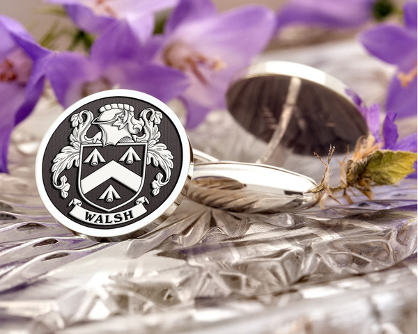 Walsh Family Crest Ireland Cufflinks in Silver or Gold