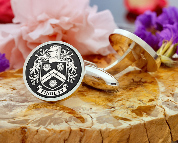 Findlay Family Crest Scotland Silver or Gold Cufflinks