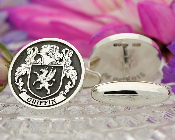 Griffin Family Crest Ireland Cufflinks in Silver or Gold