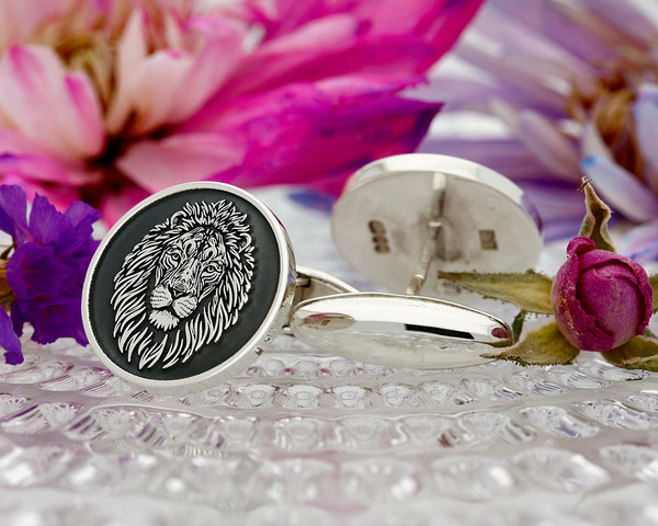 Indian Lion Engraved Silver Cufflinks