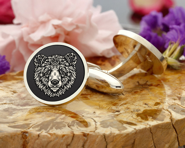 Himilayan Black Bear Negative Engraved Cufflinks