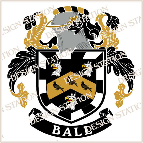 Ball Family Crest Digital PDV Vector Download Files in black and colour 
