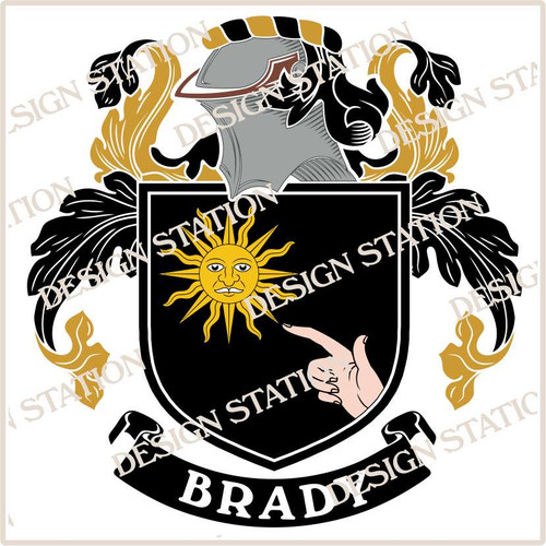 Brady Family Crest Digital Download File, two vector pdf files in full colour and black