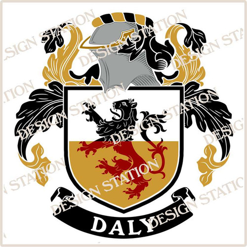 Daly Family Crest Digital Instant Download, full colour and black and white pdf vector files