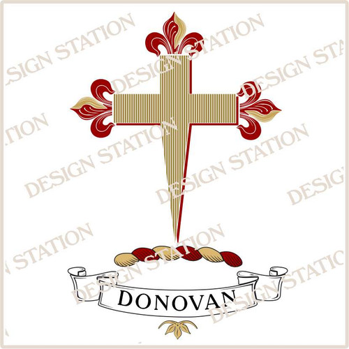 Donovan Heraldry Crest Digital Download File in Vector PDF format, easy to print, engrave, change colour. Available in full colour and black.