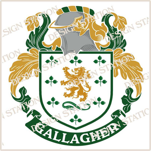 Gallagher Family Crest Ireland Instant Digital Download, Vector pdf in full colour and black and white.