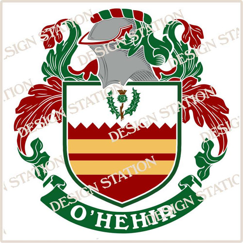 O'Hehir Family Crest Ireland Instant PDF Download in colour and black and white