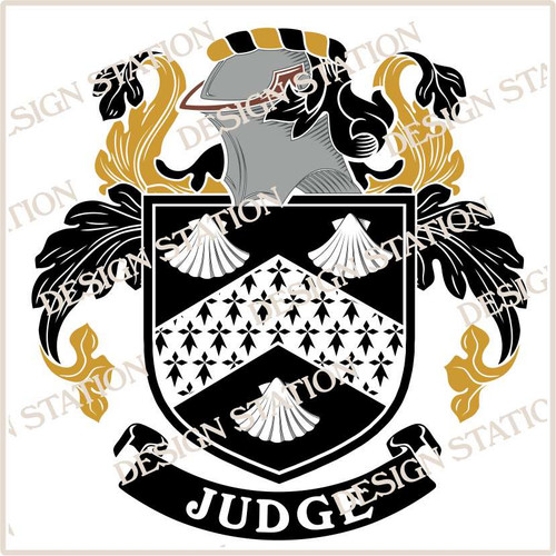 Judge Family Crest Ireland PDF Instant Download in colour and black and white