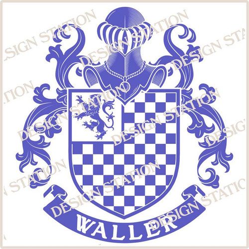 Waller Family Crest Digital Download File in Vector PDF format, easy to print, engrave, change colour.