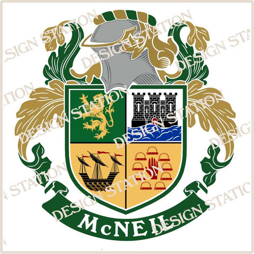 McNeil Family Crest Ireland PDF Instant Download,  design also suitable for engraving onto our cufflinks, signet rings and pendants.