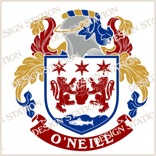 O'Neill Digital Family Crest, Vector pdf file available for download on purchase, colour and black