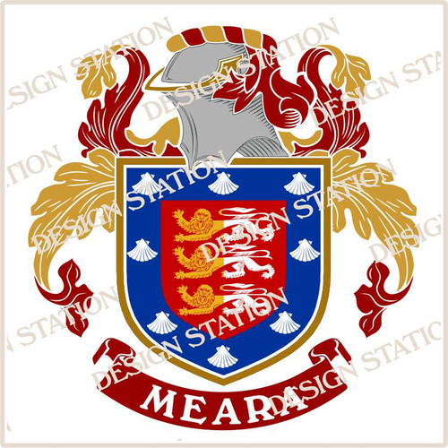 Meara Digital Family Crest, Vector pdf file available for download on purchase, colour and black