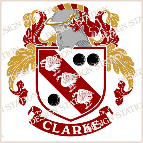 Clarke Family Crest Ireland, vector pdf download in full colour and black and white.
