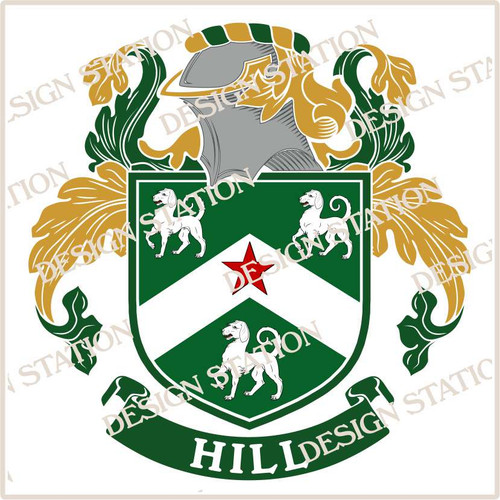 Hill D2 Family Crest Ireland Instant Digital Download, Vector pdf in full colour and black and white.