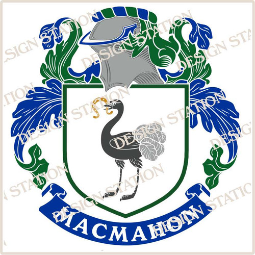 MacMahon Family Crest Ireland Instant PDF Digital Download in colour and black and white.
