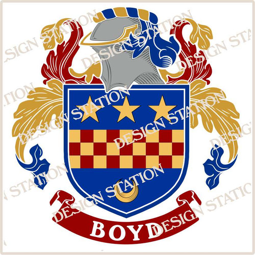Boyd Family Crest Ireland Instant PDF Digital Download in colour and black and white.