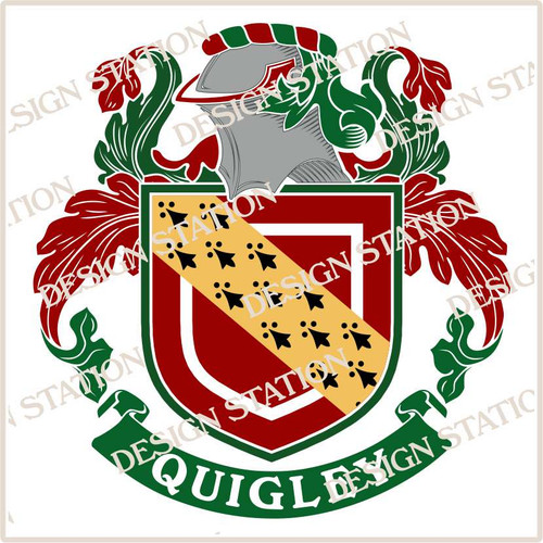 Quigley Family Crest Ireland PDF Instant Download,  design also suitable for engraving onto our cufflinks, signet rings and pendants.