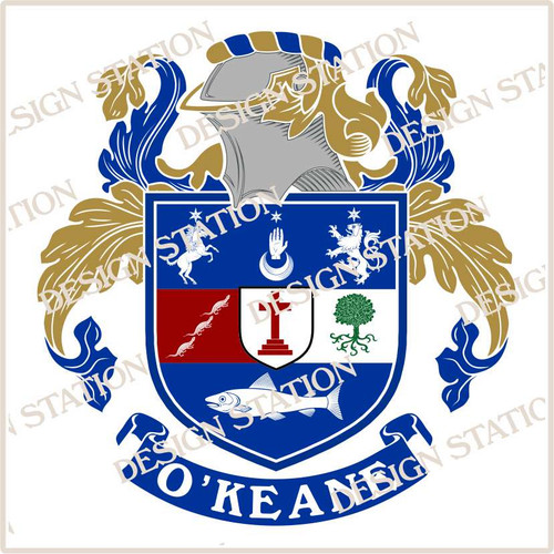 O'Keane Family Crest Ireland PDF Instant Download,  design also suitable for engraving onto our cufflinks, signet rings and pendants.