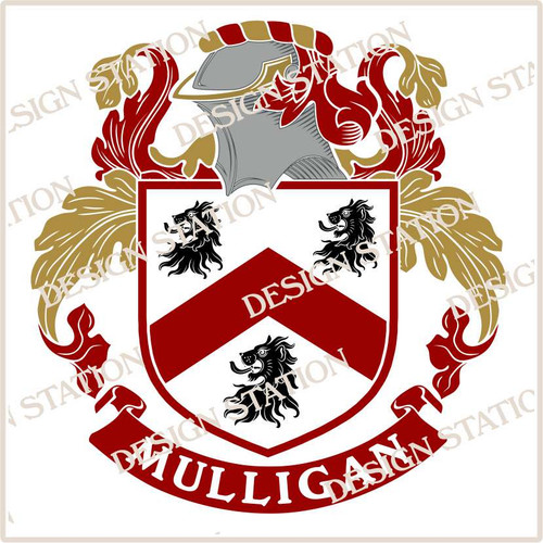 Mulligan Family Crest Ireland PDF Instant Download,  design also suitable for engraving onto our cufflinks, signet rings and pendants.