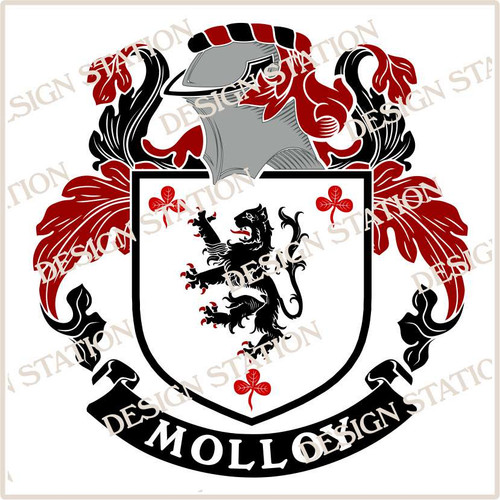 Molloy Family Crest Ireland PDF Instant Download,  design also suitable for engraving onto our cufflinks, signet rings and pendants.