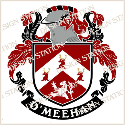 O'Meehan Family Crest Ireland PDF Instant Download,  design also suitable for engraving onto our cufflinks, signet rings and pendants.