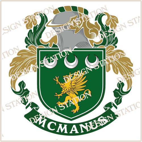 McManus Family Crest Ireland PDF Instant Download,  design also suitable for engraving onto our cufflinks, signet rings and pendants.
