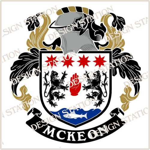 McKeon Family Crest Ireland PDF Instant Download,  design also suitable for engraving onto our cufflinks, signet rings and pendants.