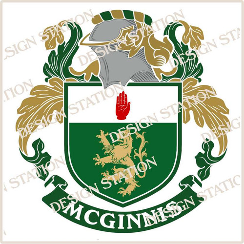 McGinnis Family Crest Ireland PDF Instant Download,  design also suitable for engraving onto our cufflinks, signet rings and pendants.